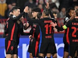 Barcelona players celebrate Robert Lewandowski's goal against Red Star Belgrade on November 6, 2024