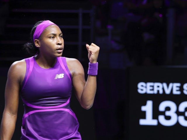 Coco Gauff reacts at the WTA Finals on November 5, 2024