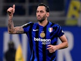 Inter Milan's Hakan Calhanoglu celebrates scoring on November 6, 2024