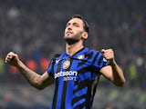 Inter Milan's Hakan Calhanoglu celebrates scoring on November 6, 2024