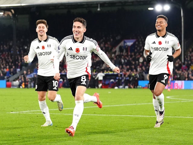 Harry Wilson of Fulham celebrates scoring against Crystal Palace in the Premier League, on November 9, 2024