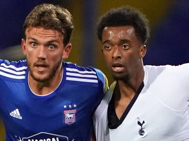 Ipswich Town's Emyr Huws and Tottenham Hotspur's Tashan Oakley-Booth pictured on September 3, 2019