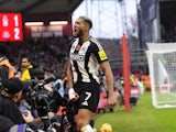 Newcastle United's Joelinton celebrates scoring his side's second goal against Nottingham Forest, on November 10, 2024