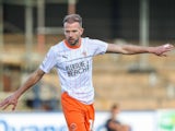 Jordan Rhodes of Blackpool during his side's match against Mansfield Town, on October 5, 2024