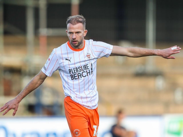 Jordan Rhodes of Blackpool during his side's match against Mansfield Town, on October 5, 2024