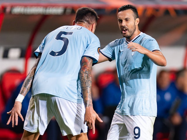 Lazio's Pedro and Matias Vecino celebrate on October 24, 2024