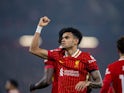 Luis Diaz of Liverpool celebrates his first goal to make it 1-0 during his side's Champions League match against Bayer Leverkusen, on November 5, 2024