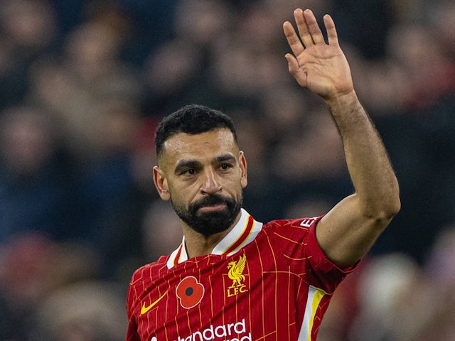 Liverpool's Mohamed Salah celebrates scoring on November 9, 2024