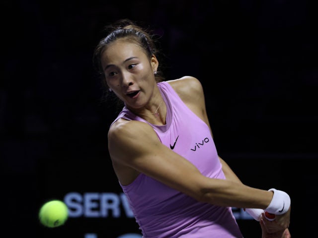 Qinwen Zheng in action at the WTA Finals on November 4, 2024