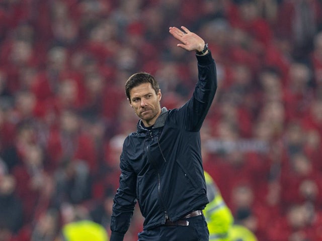 Bayer Leverkusen boss Xabi Alonso waves to Liverpool supporters after the UEFA Champions League game between Liverpool and Bayer Leverkusen, on November 5, 2024