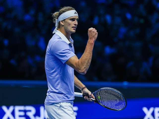 Alexander Zverev reacts at the ATP Finals on November 13, 2024