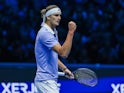 Alexander Zverev reacts at the ATP Finals on November 13, 2024