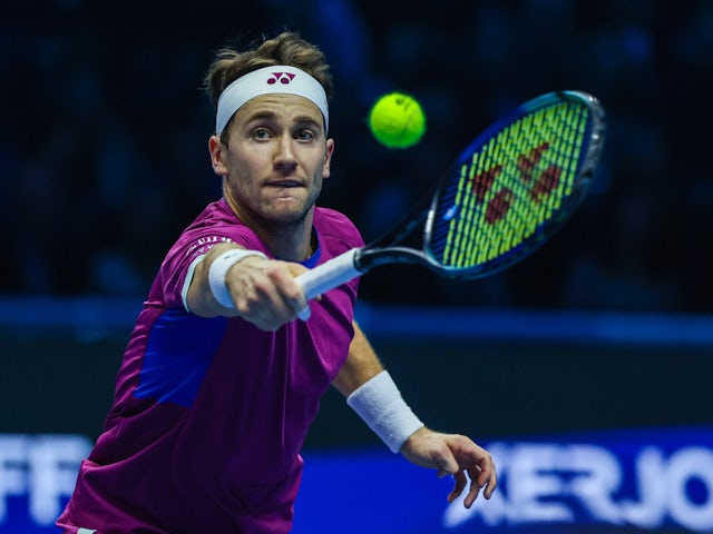 Casper Ruud in action at the ATP Finals on November 13, 2024