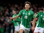 Northern Ireland's Dion Charles celebrates scoring his side's second goal against Belarus, on November 15, 2024