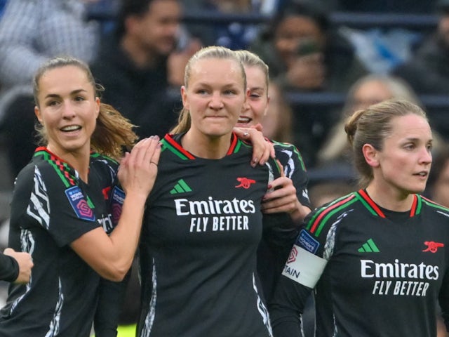 Arsenal Women's Frida Maanum celebrates scoring on November 16, 2024