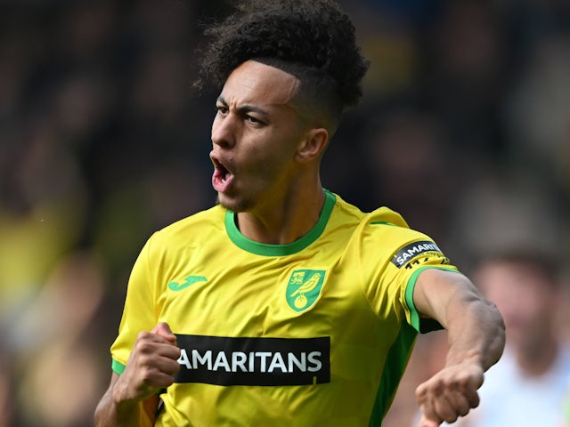 Kaide Gordon celebrates scoring for Norwich City on October 5, 2024