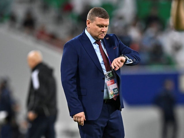 Head Coach Maksim Lisitsyn of Kyrgyzstan during his side's match against Qatar, on October 10, 2024