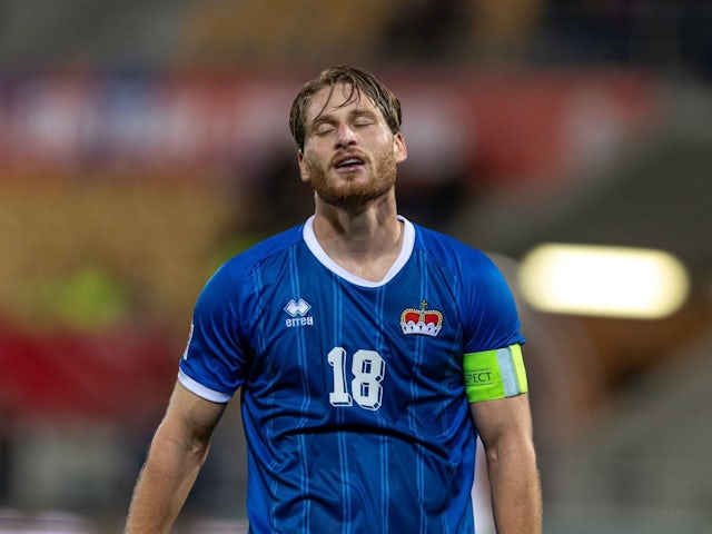 Nicolas Hasler of Liechtenstein during his side's Nations League match against Gribraltar, on October 13, 2024