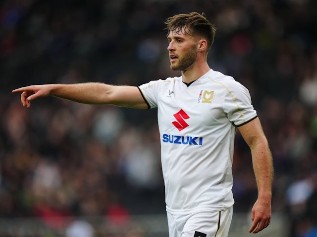 Milton Keynes Dons player Sam Sherring during his side's Emirates FA Cup match against AFC Wimbledon, on November 3, 2024