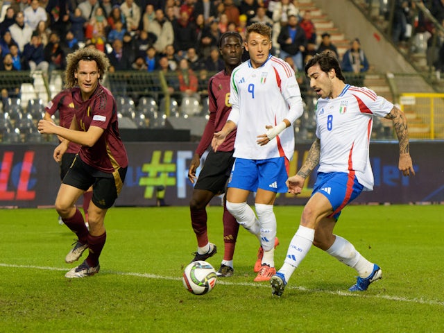 Sandro Tonali scores for Italy against Belgium on November 14, 2024