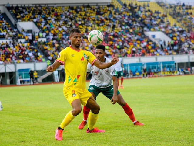 Benin striker Steve Mounie (L) pictured in November 2021