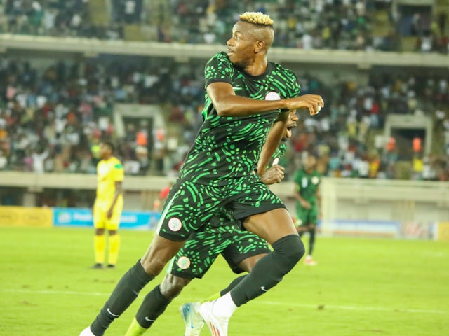 Victor Osimhen celebrates scoring for Nigeria on September 7, 2024