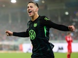 Bence Dardai celebrates scoring for Wolfsburg on November 10, 2024