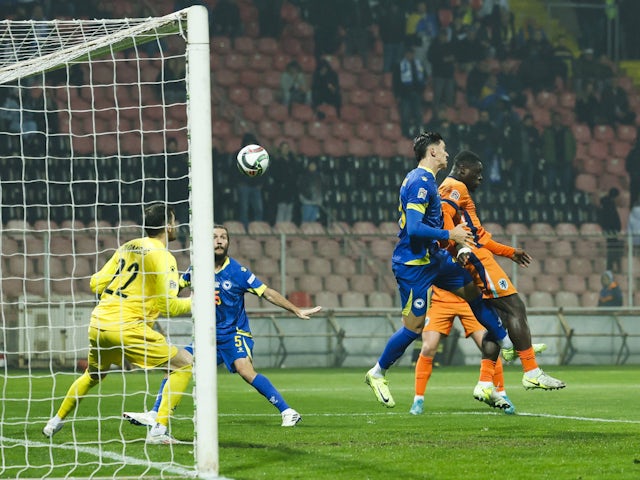 Netherlands' Brian Brobbey scores against Bosnia-Herzegovina on November 19, 2024