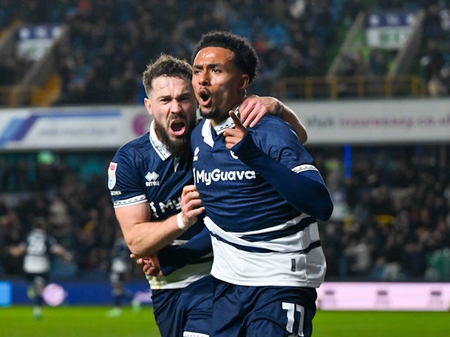 Millwall forward Femi Azeez celebrates scoring on November 23, 2024