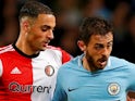 Manchester City's Bernardo Silva and Feyenoord's Sofyan Amrabat pictured on November 21, 2017