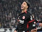 Omar Marmoush of Eintracht Frankfurt celebrates scoring against Stuttgart, on November 10, 2024