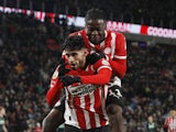 Ricardo Pepi of PSV Eindhoven, Johan Bakayoko of PSV Eindhoven celebrate on November 23, 2024