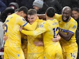 Crystal Palace players celebrate Justin Devenny's goal against Aston Villa on November 23, 2024