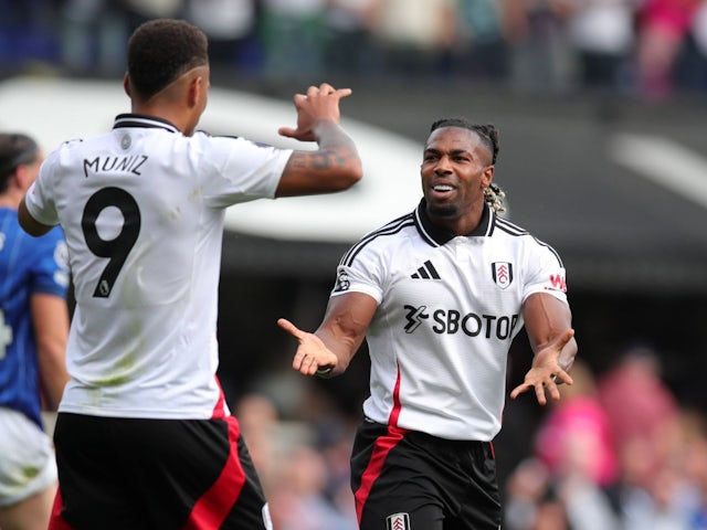 Fulham's Adam Traore celebrates with Raul Jimenez on August 31, 2024