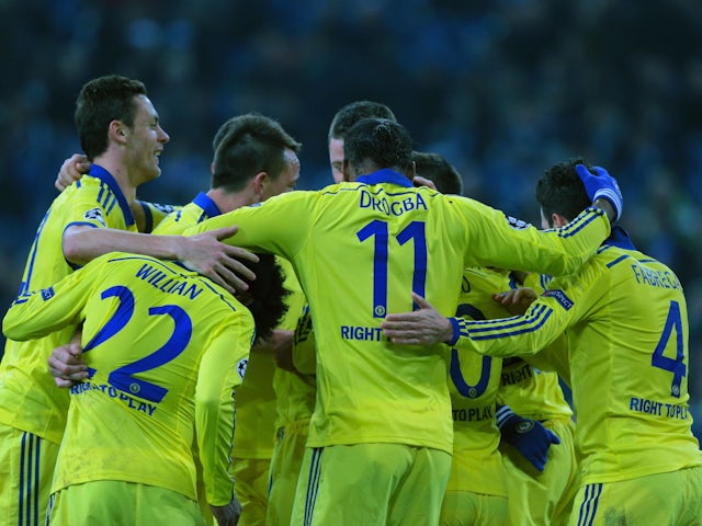 Chelsea celebrating goal during Champions League game with Schalke 04 in November 2014.