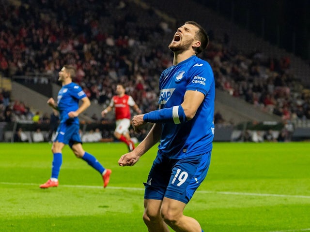 David Jurasek of Hoffenheim during his side's match against Braga in the Europa League, on November 28, 2024