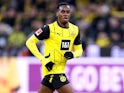 Jamie Bynoe Gittens of Borussia Dortmund during his side's match against Bayern Munich, on November 30, 2024