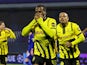 Borussia Dortmund's Jamie Gittens celebrates after scoring on November 27, 2024