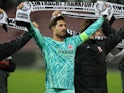 Kevin Trapp of Eintracht Frankfurt during his side's match against Midtjylland, on November 28, 2024