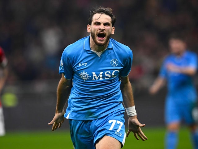 Napoli's Khvicha Kvaratskhelia celebrates scoring on October 29, 2024