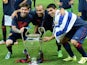 Javier Mascherano with Lionel Messi and Luis Suarez on June 6, 2015