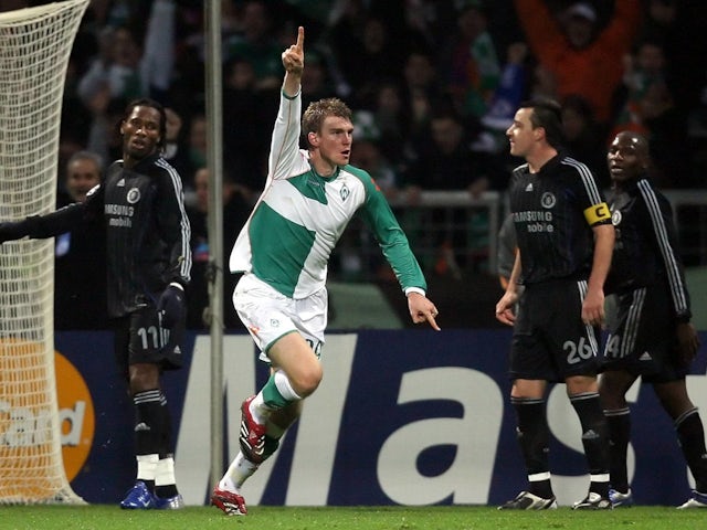 Per Mertesacker scoring for Werder Bremen against Chelsea in 2006.