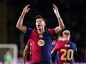 Robert Lewandowski of Barcelona celebrates during his side's Champions League match against Brest, on November 26, 2024