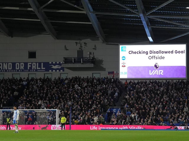 A VAR check rules a goal from Southampton's Cameron Archer to be offside during his side's Premier League match against Brighton & Hove Albion, on November 29, 2024