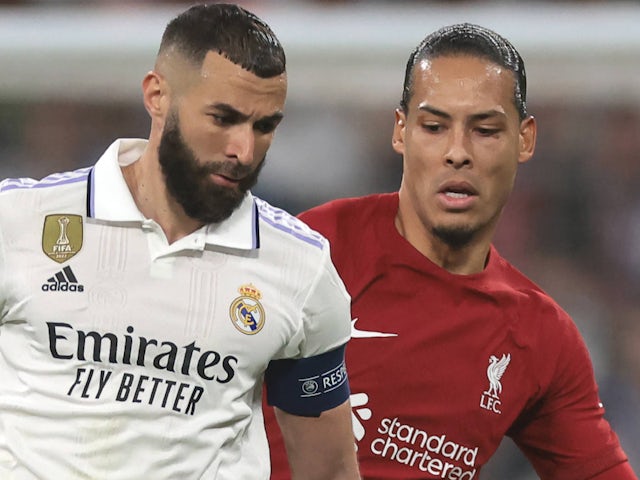 Liverpool's Virgil van Dijk and Real Madrid's Karim Benzema pictured on March 15, 2023