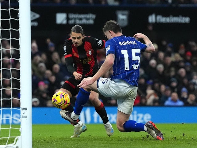 Bournemouth's Enes Unal scores his side's first goal against Ipswich Town, on December 8, 2024