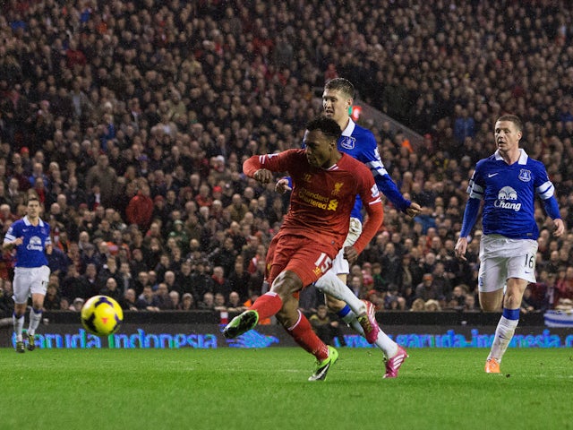 Liverpool's Daniel Sturridge scores against Everton on January 28, 2014