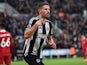 Newcastle United's Fabian Schar celebrates after scoring on December 4, 2024