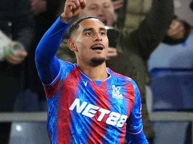 Crystal Palace's Maxence Lacroix celebrates scoring on December 7, 2024