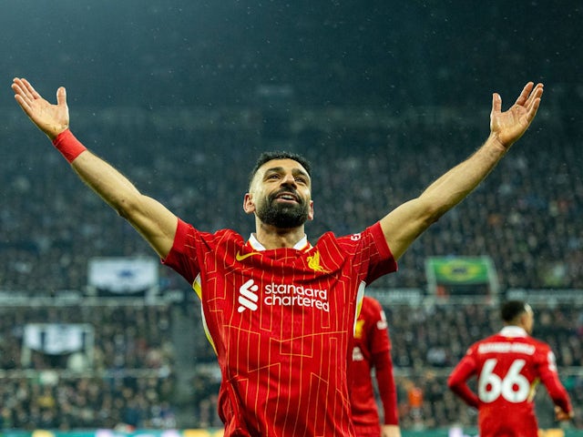 Liverpool's Mohamed Salah celebrates after scoring on December 4, 2024